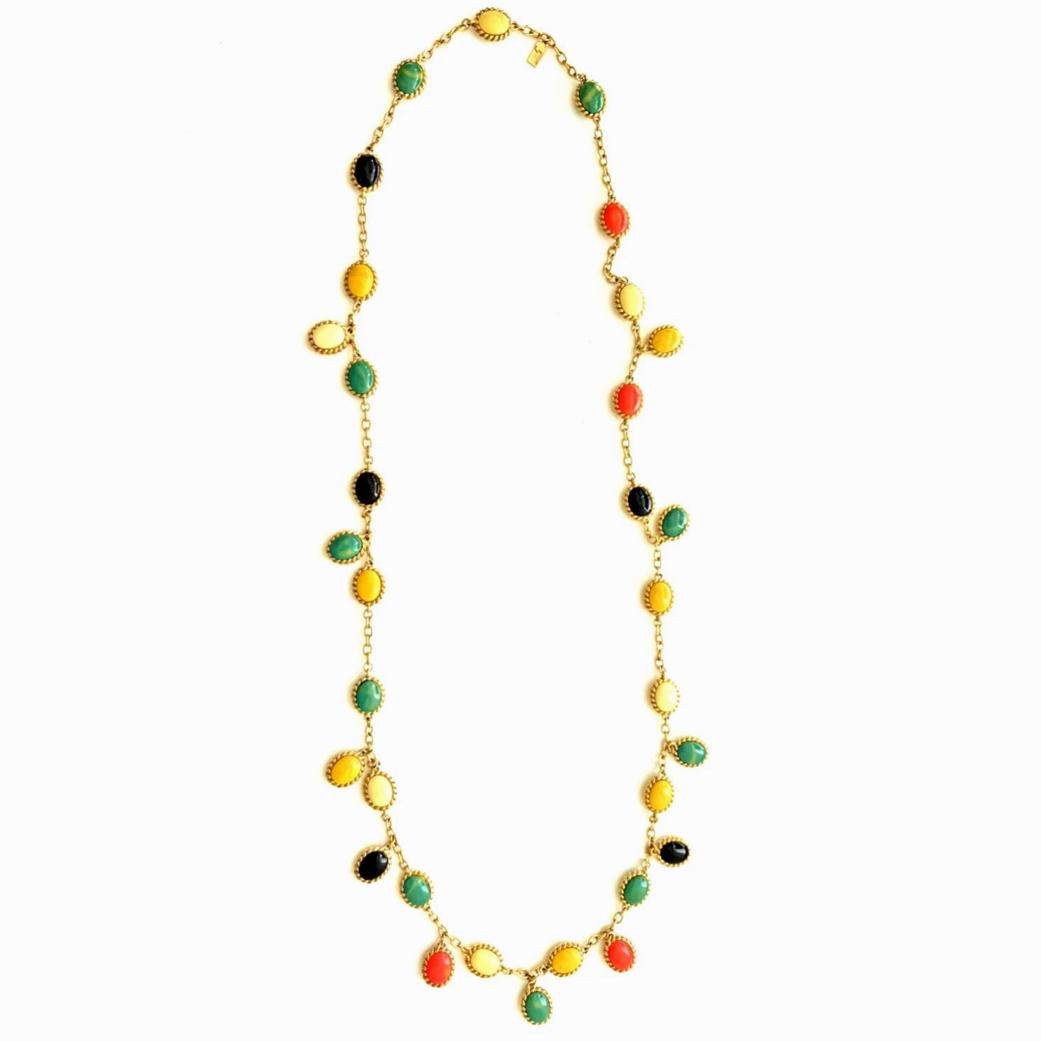 Kate Spade Roped In Multicolor Oval Cabochon Stone Gem Necklace Gold Tone